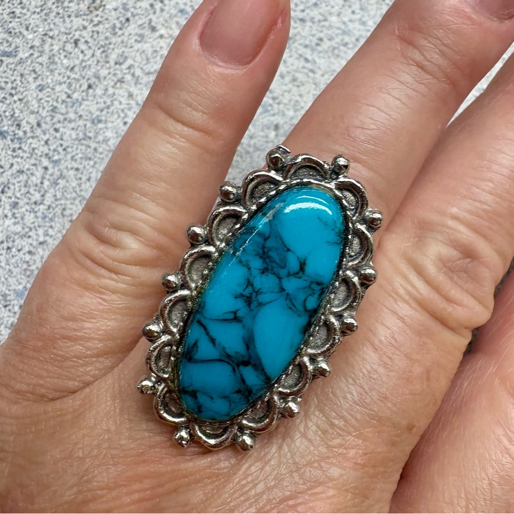 Vintage Turquoise Silver Statement Ring